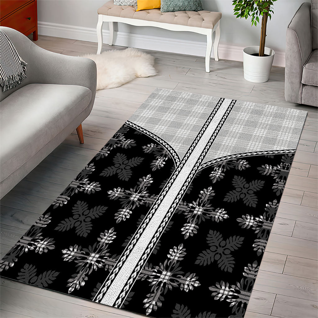 Black Hawaii Paniolo Quilt Motif Area Rug