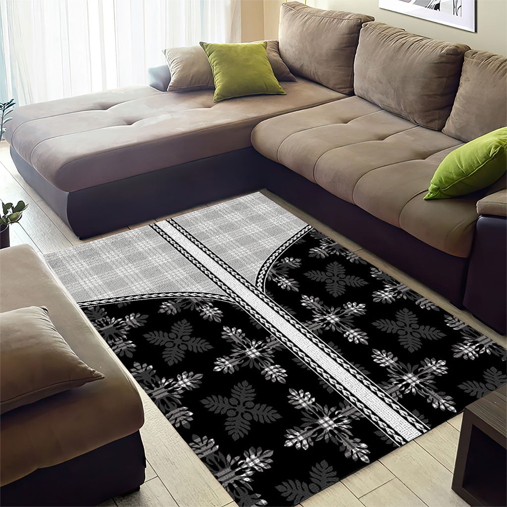 Black Hawaii Paniolo Quilt Motif Area Rug