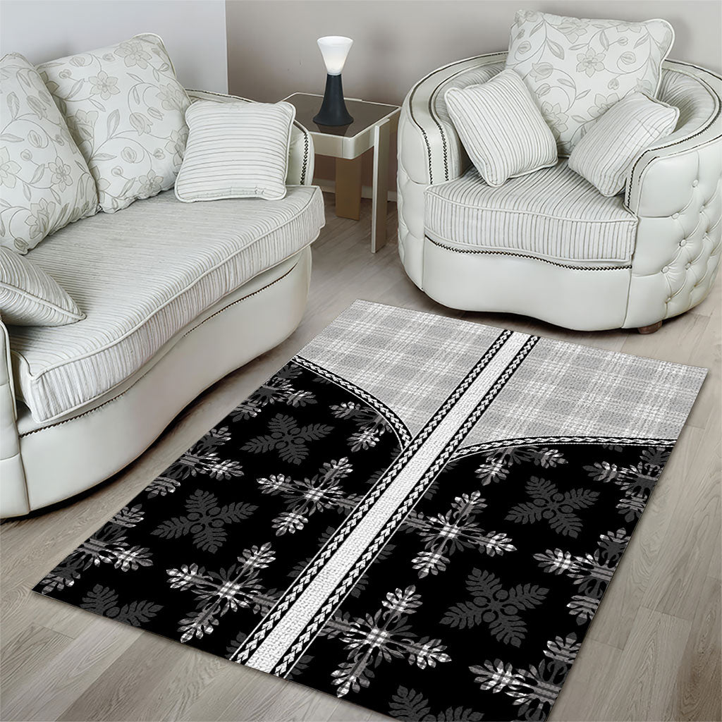 Black Hawaii Paniolo Quilt Motif Area Rug