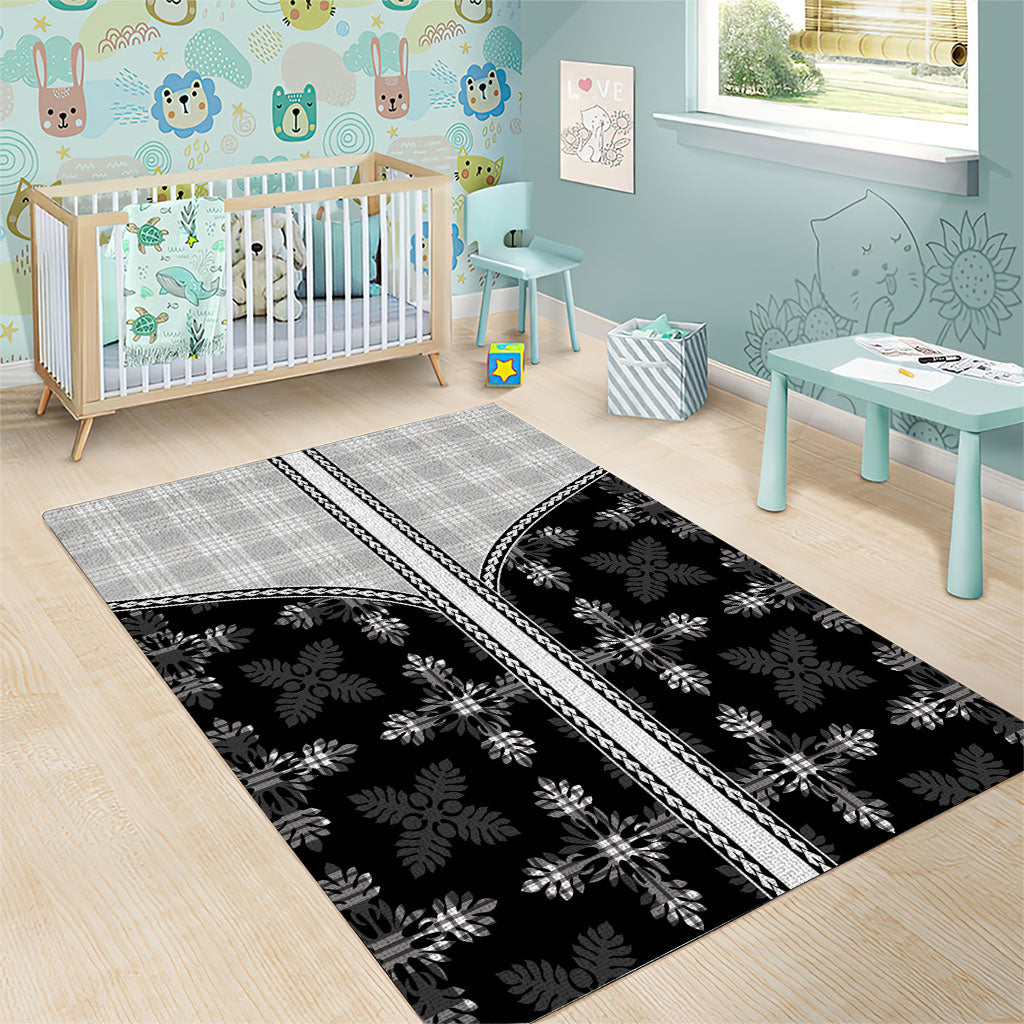Black Hawaii Paniolo Quilt Motif Area Rug