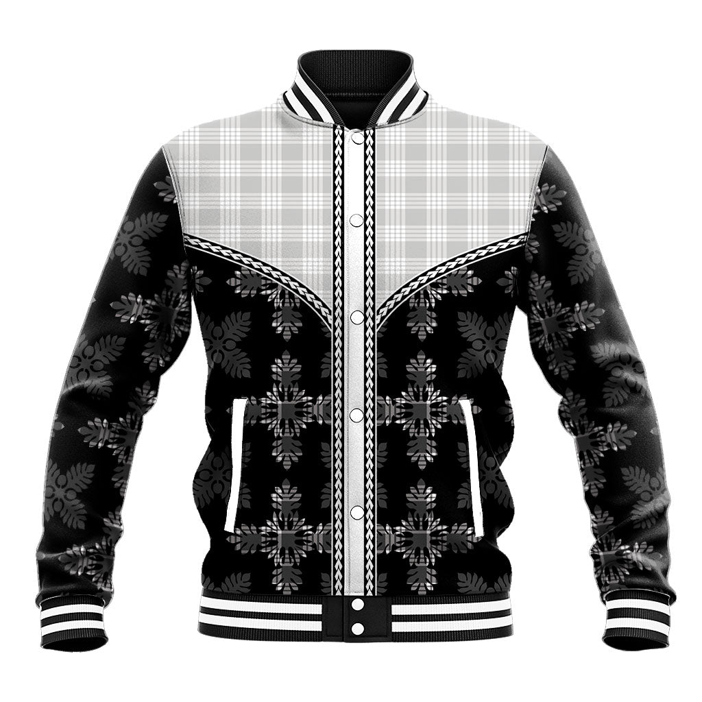 Black Hawaii Paniolo Quilt Motif Baseball Jacket
