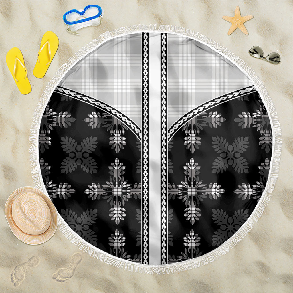 Black Hawaii Paniolo Quilt Motif Beach Blanket