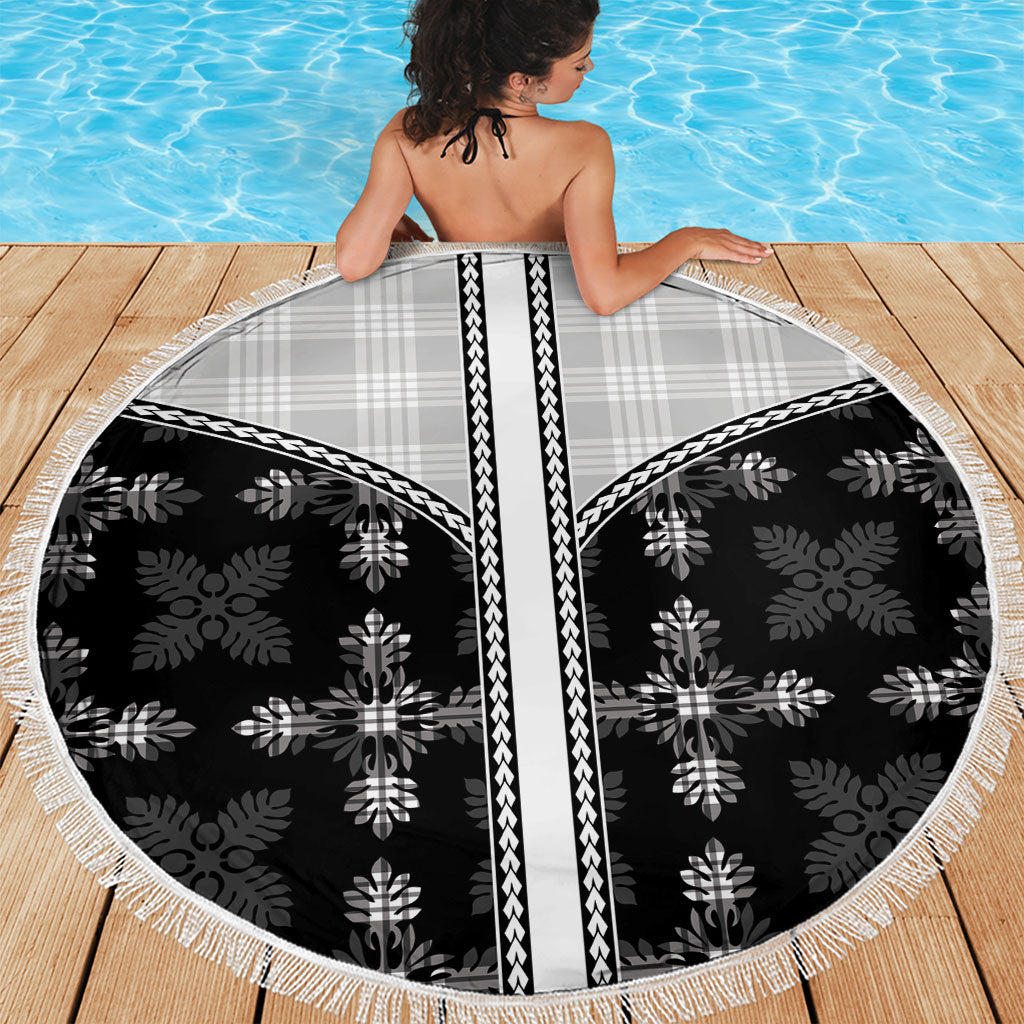 Black Hawaii Paniolo Quilt Motif Beach Blanket