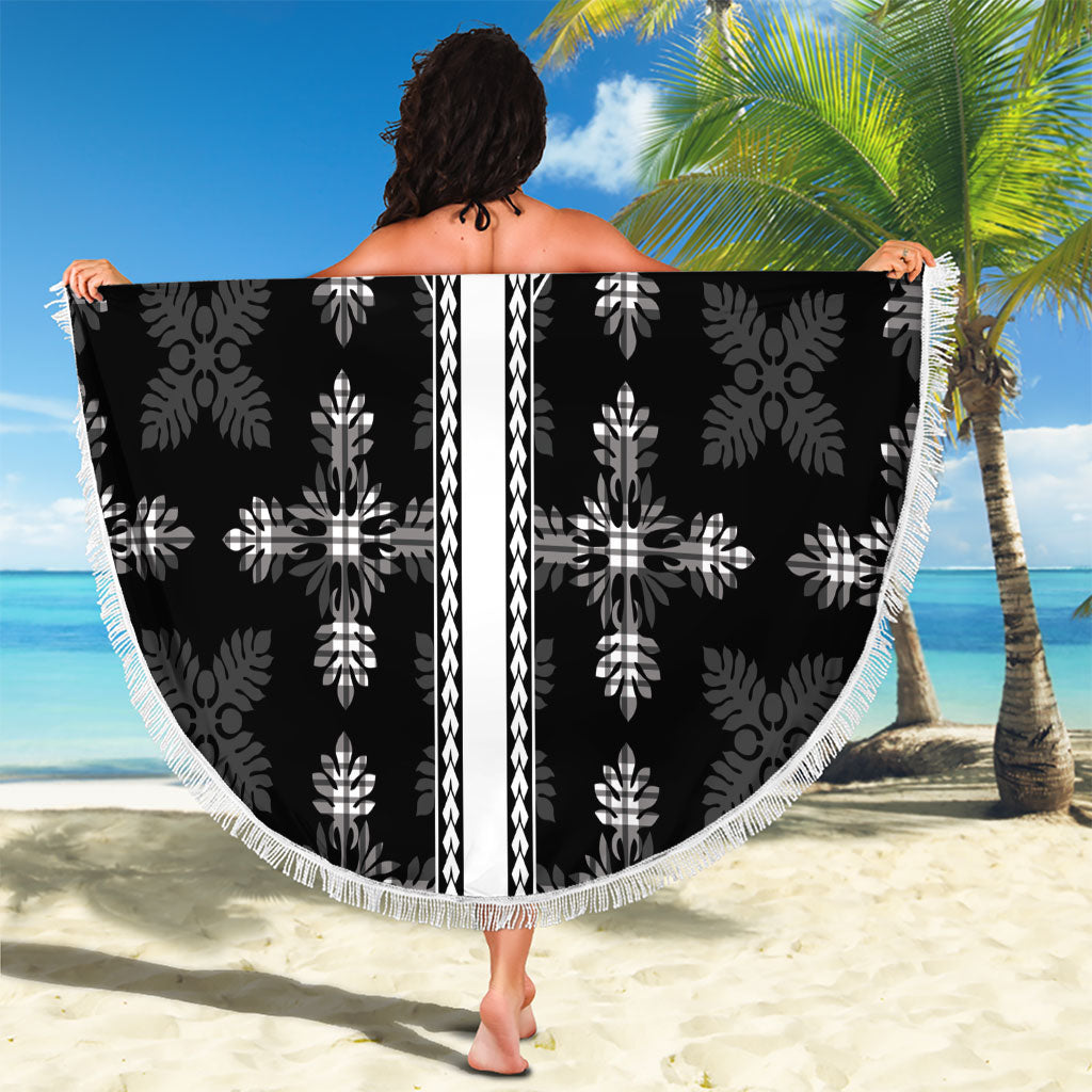 Black Hawaii Paniolo Quilt Motif Beach Blanket