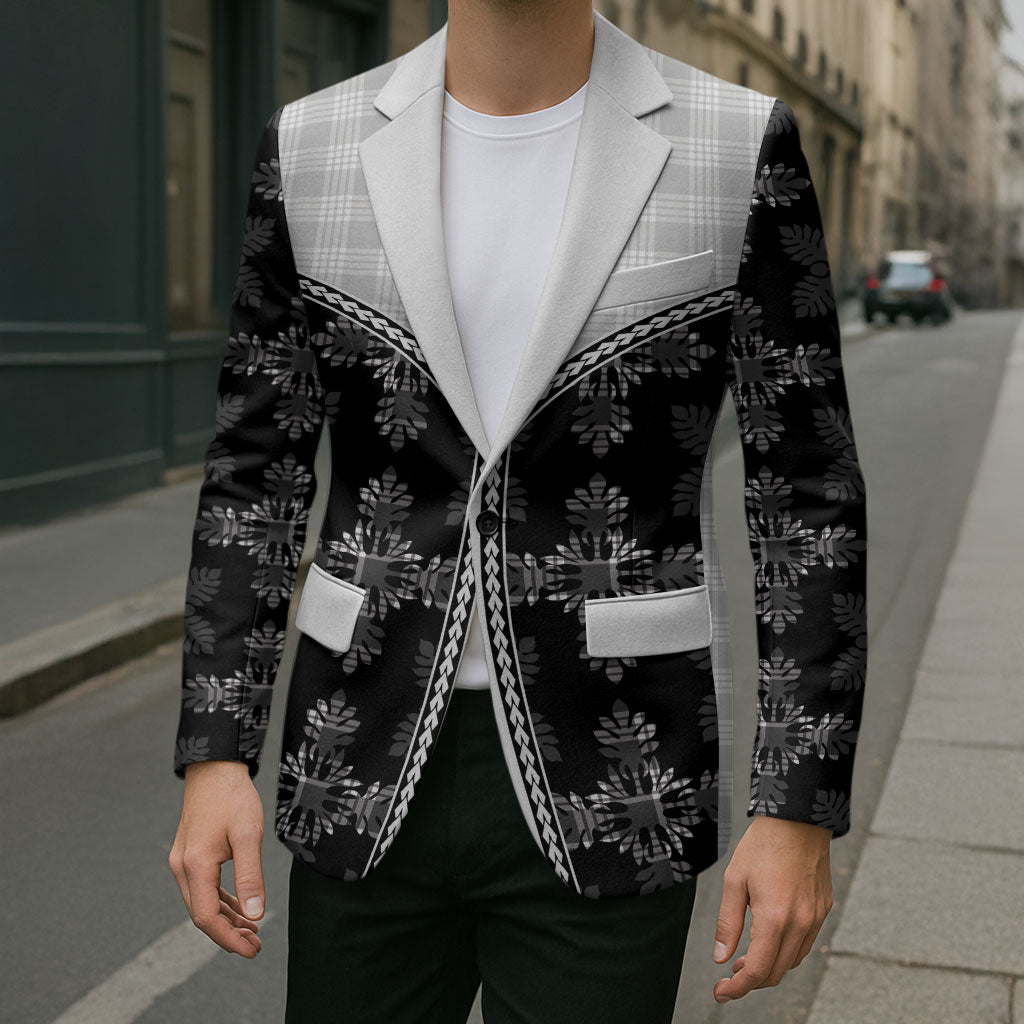 Black Hawaii Paniolo Quilt Motif Blazer