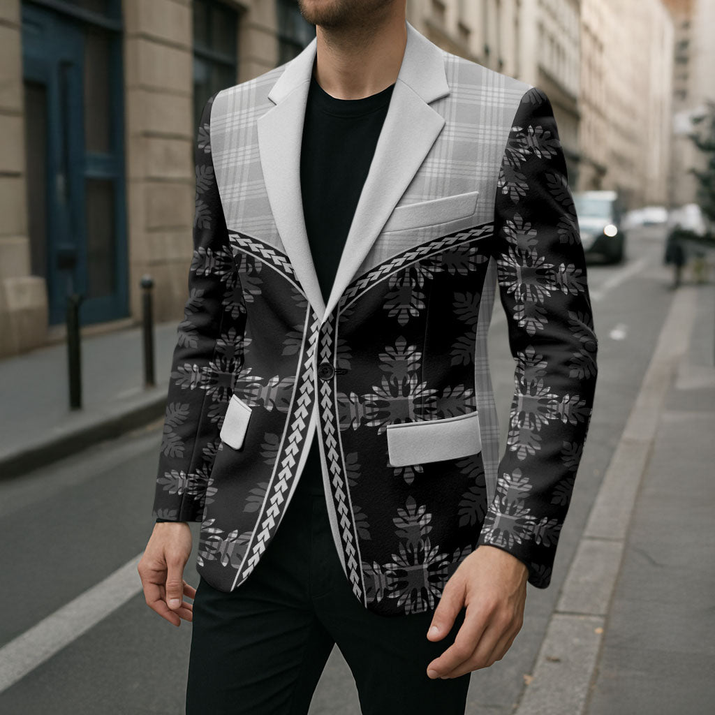 Black Hawaii Paniolo Quilt Motif Blazer