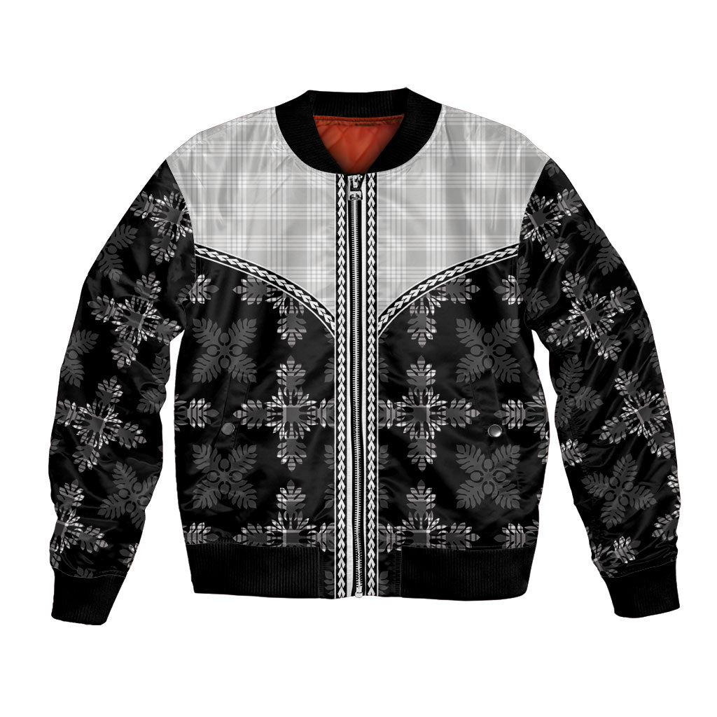 Black Hawaii Paniolo Quilt Motif Bomber Jacket