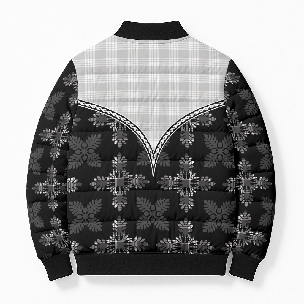 Black Hawaii Paniolo Quilt Motif Bomber Puffer Jacket
