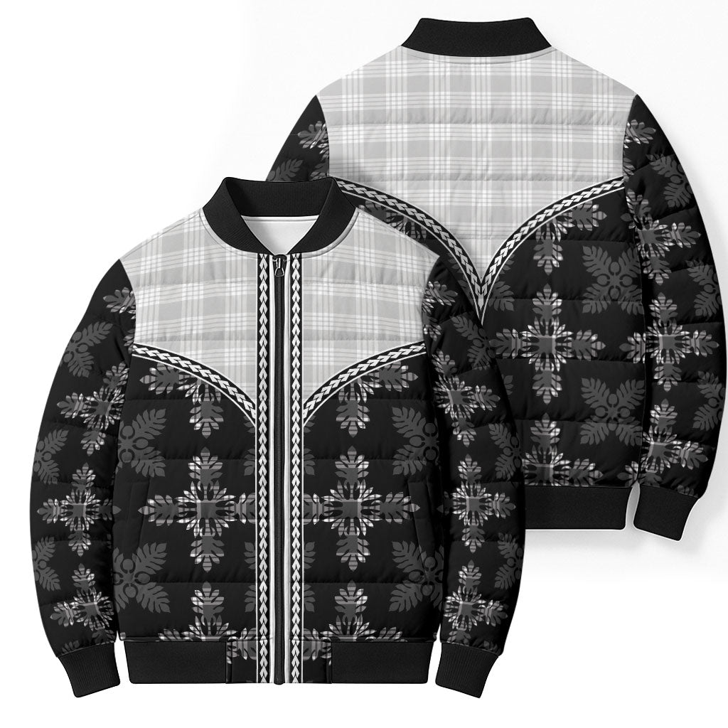 Black Hawaii Paniolo Quilt Motif Bomber Puffer Jacket
