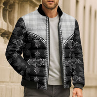 Black Hawaii Paniolo Quilt Motif Bomber Puffer Jacket