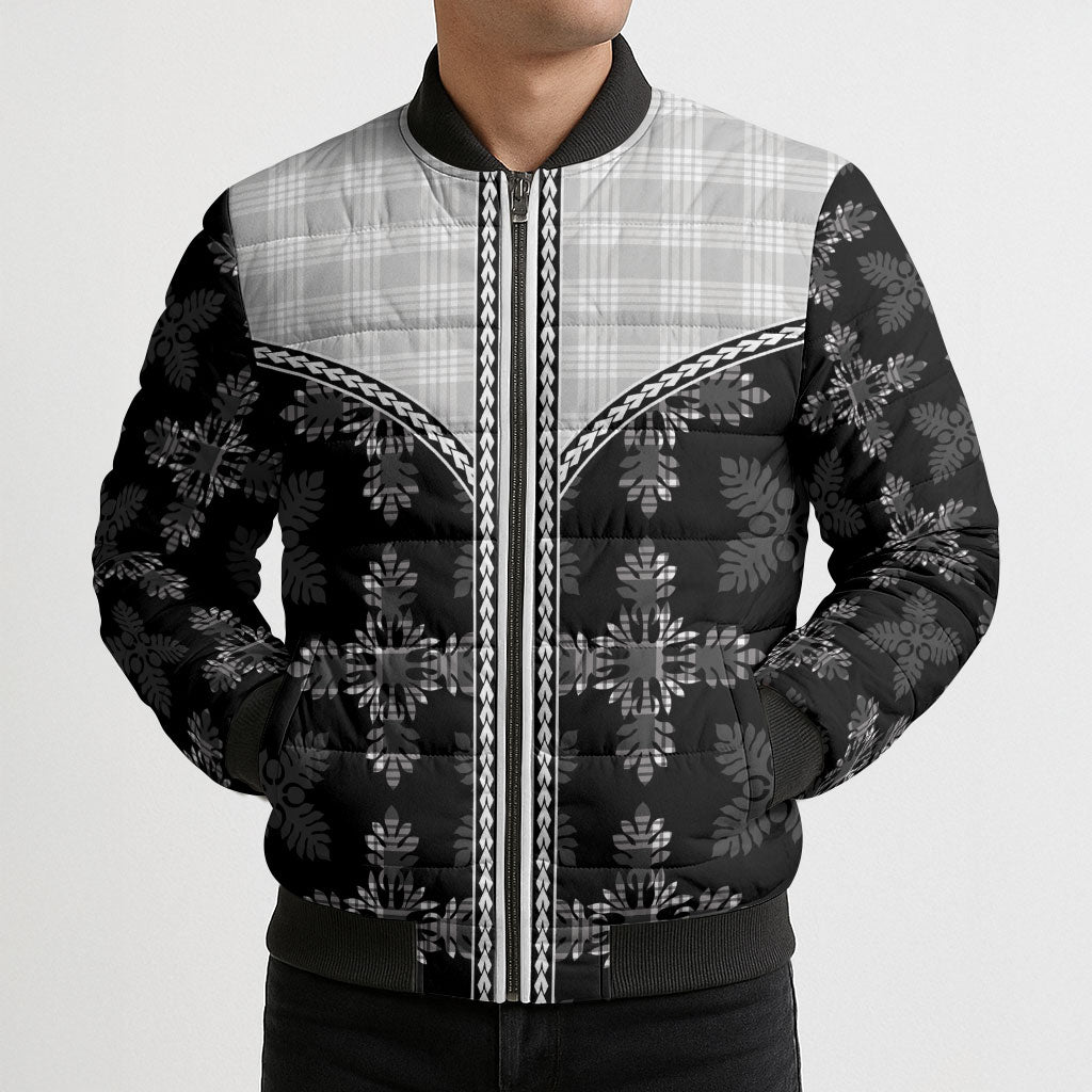 Black Hawaii Paniolo Quilt Motif Bomber Puffer Jacket