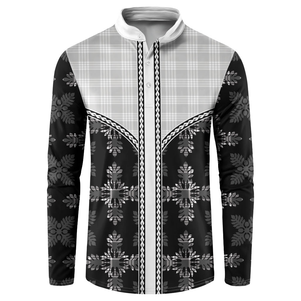 Black Hawaii Paniolo Quilt Motif Button Sweatshirt