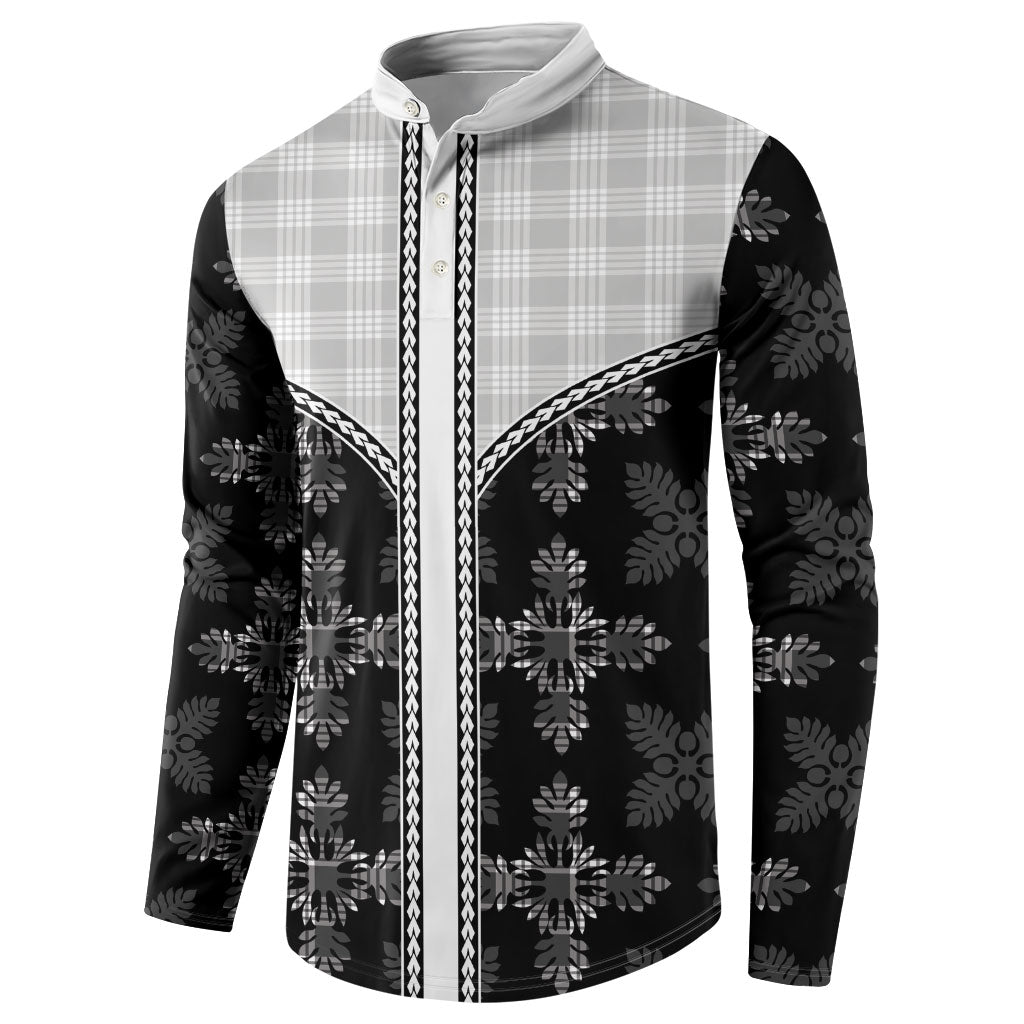 Black Hawaii Paniolo Quilt Motif Button Sweatshirt