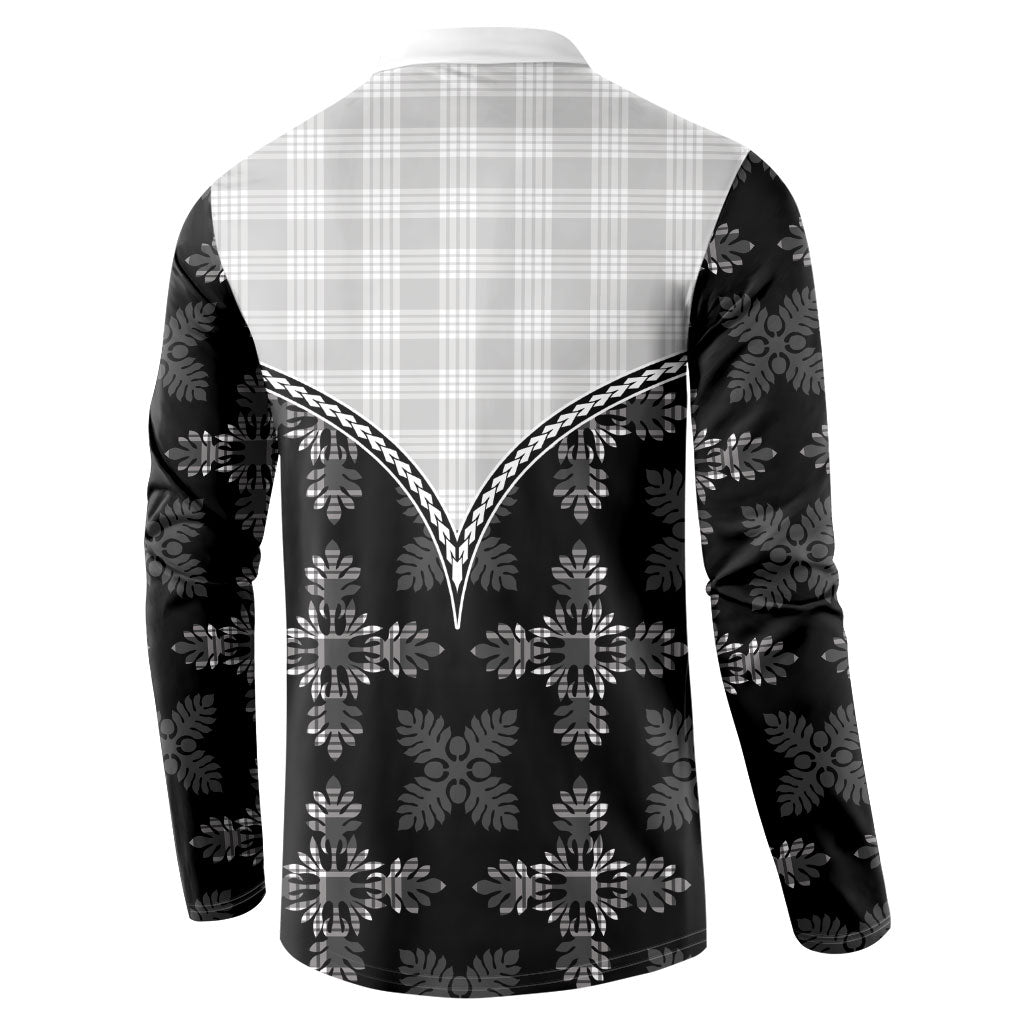 Black Hawaii Paniolo Quilt Motif Button Sweatshirt