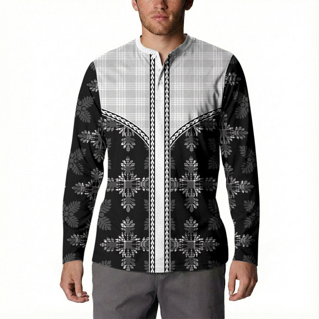 Black Hawaii Paniolo Quilt Motif Button Sweatshirt