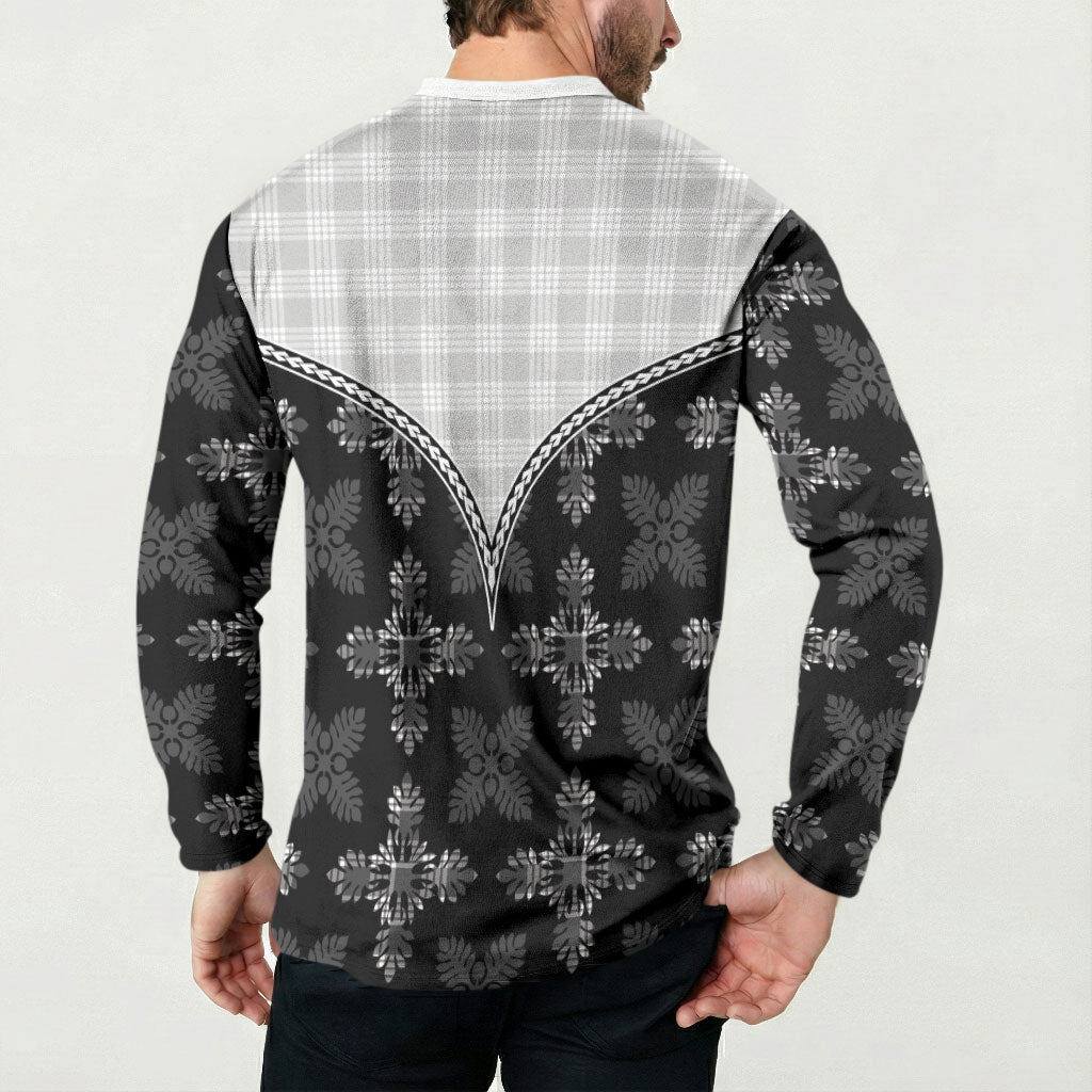 Black Hawaii Paniolo Quilt Motif Button Sweatshirt