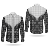 Black Hawaii Paniolo Quilt Motif Couples Matching Puletasi and Long Sleeve Button Shirt