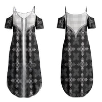 Black Hawaii Paniolo Quilt Motif Couples Matching Summer Maxi Dress and Hawaiian Shirt