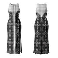 Black Hawaii Paniolo Quilt Motif Couples Matching Tank Maxi Dress and Hawaiian Shirt