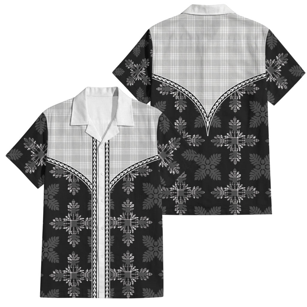Black Hawaii Paniolo Quilt Motif Family Matching Puletasi and Hawaiian Shirt