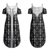 Black Hawaii Paniolo Quilt Motif Family Matching Summer Maxi Dress and Hawaiian Shirt