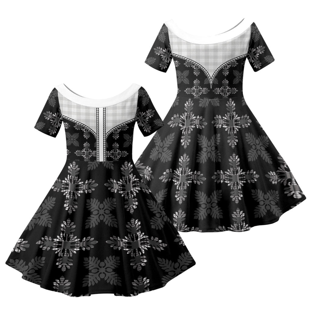 Black Hawaii Paniolo Quilt Motif Family Matching Summer Maxi Dress and Hawaiian Shirt