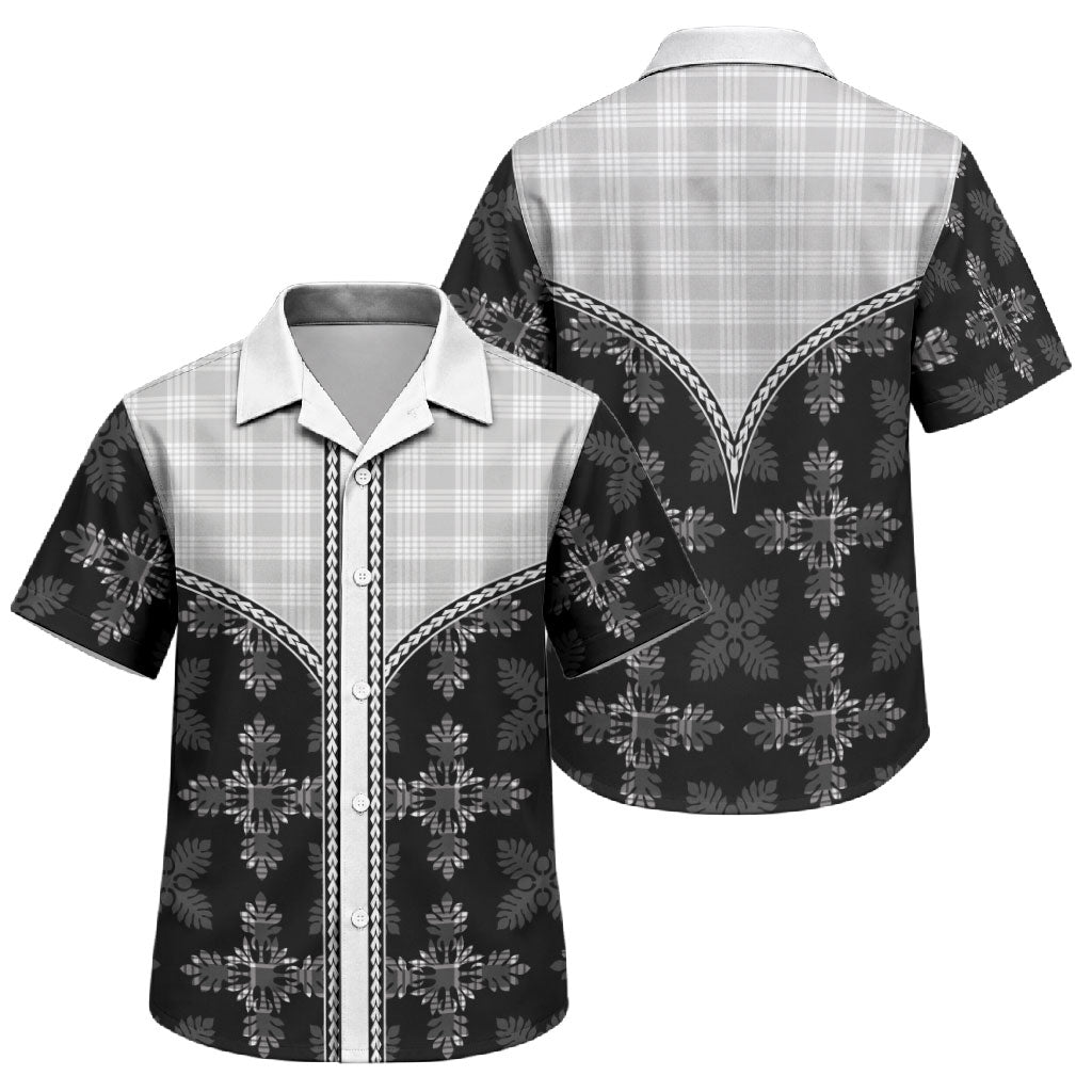 Black Hawaii Paniolo Quilt Motif Family Matching Summer Maxi Dress and Hawaiian Shirt