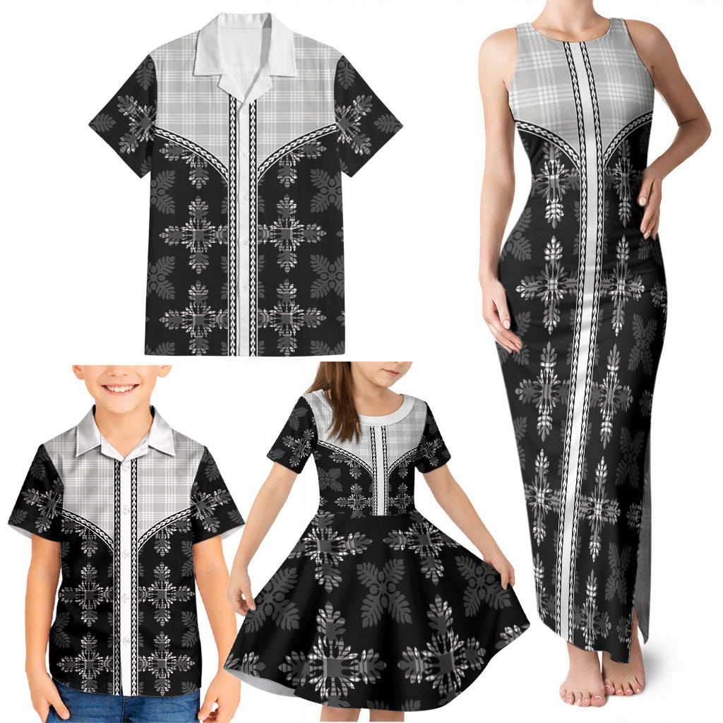 Black Hawaii Paniolo Quilt Motif Family Matching Tank Maxi Dress and Hawaiian Shirt