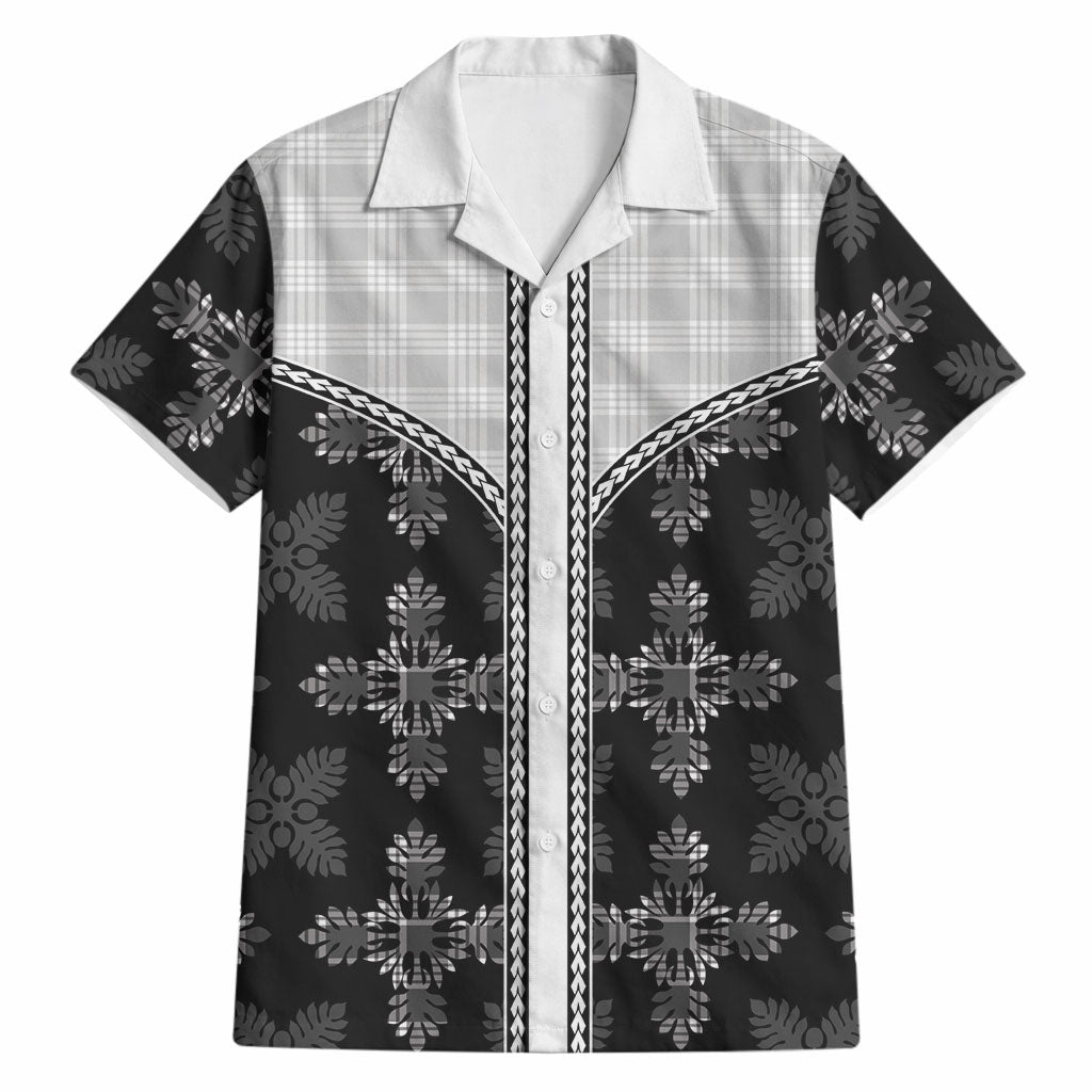 Black Hawaii Paniolo Quilt Motif Hawaiian Shirt
