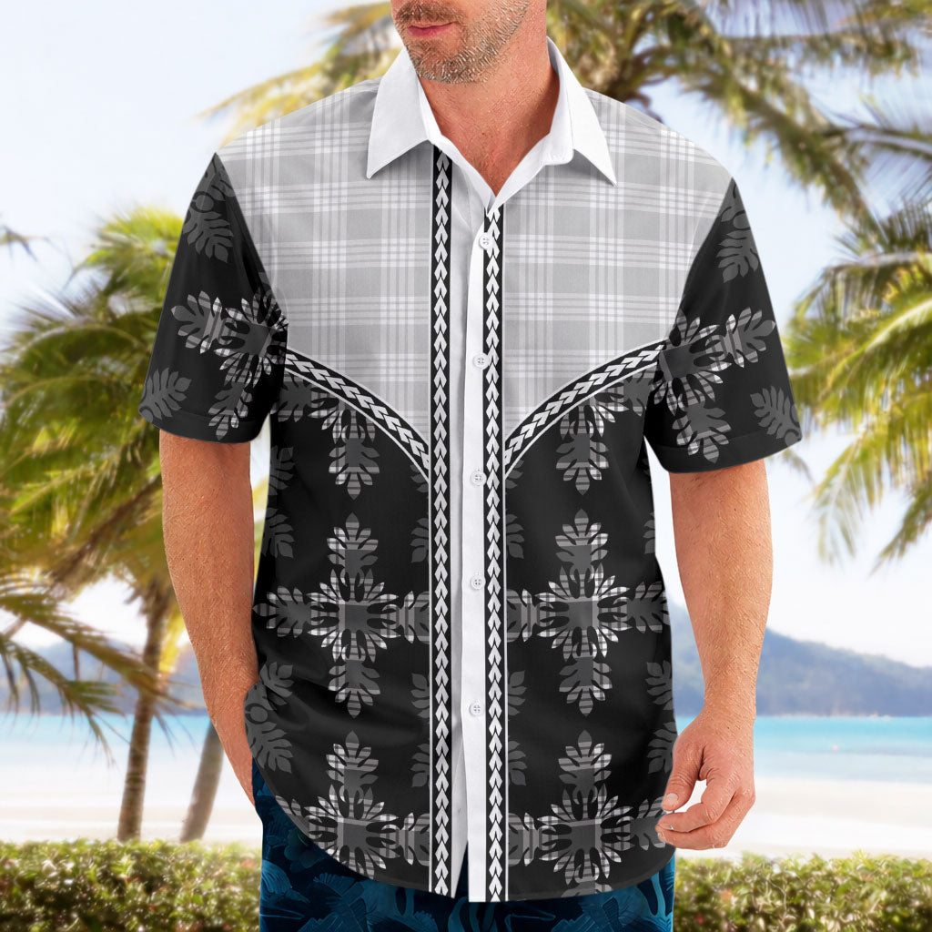 Black Hawaii Paniolo Quilt Motif Hawaiian Shirt