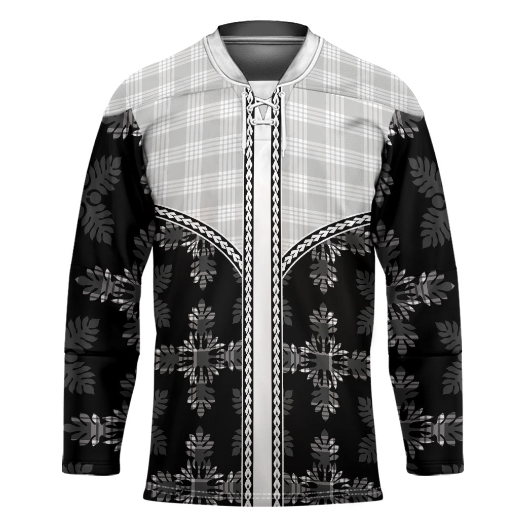 Black Hawaii Paniolo Quilt Motif Hockey Jersey