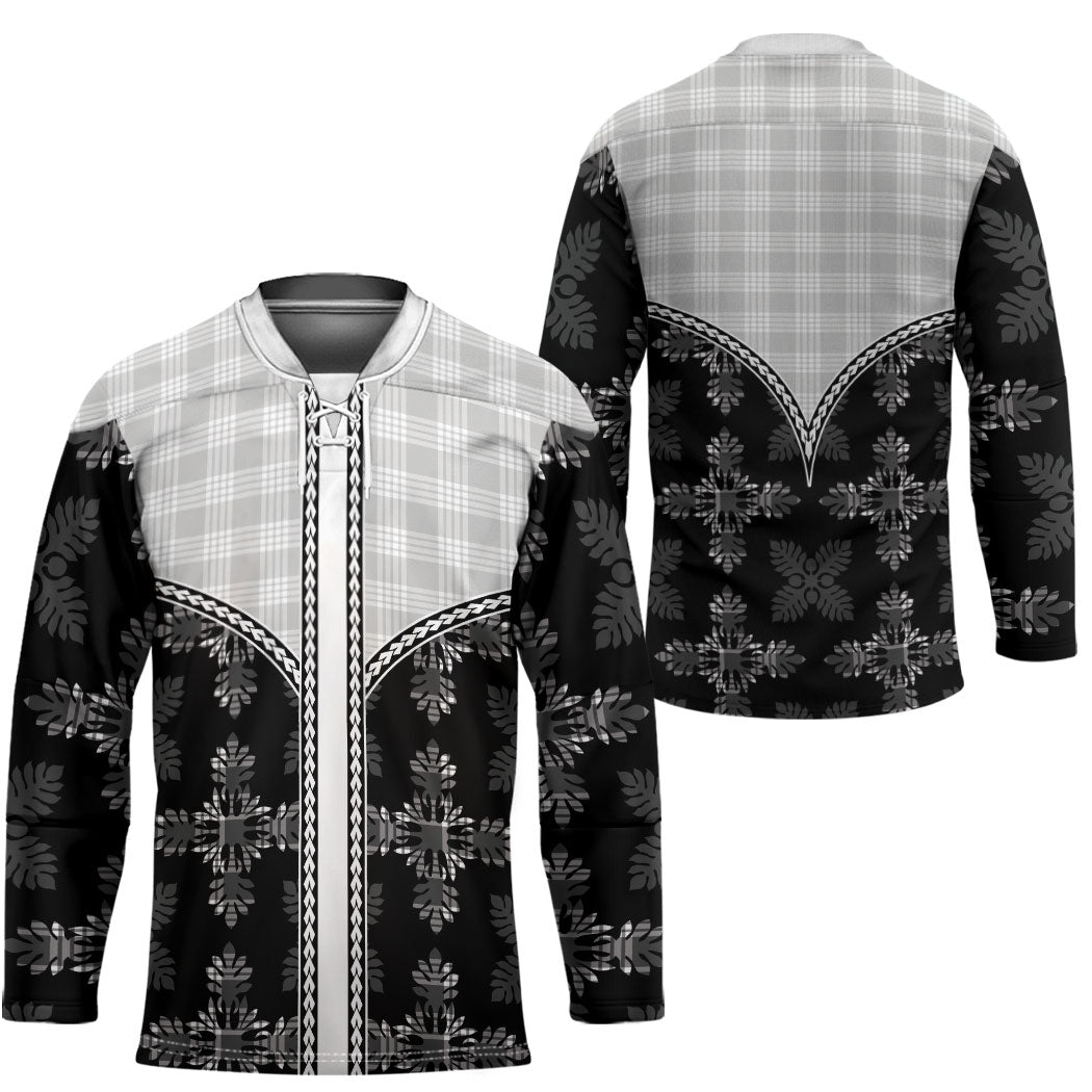 Black Hawaii Paniolo Quilt Motif Hockey Jersey