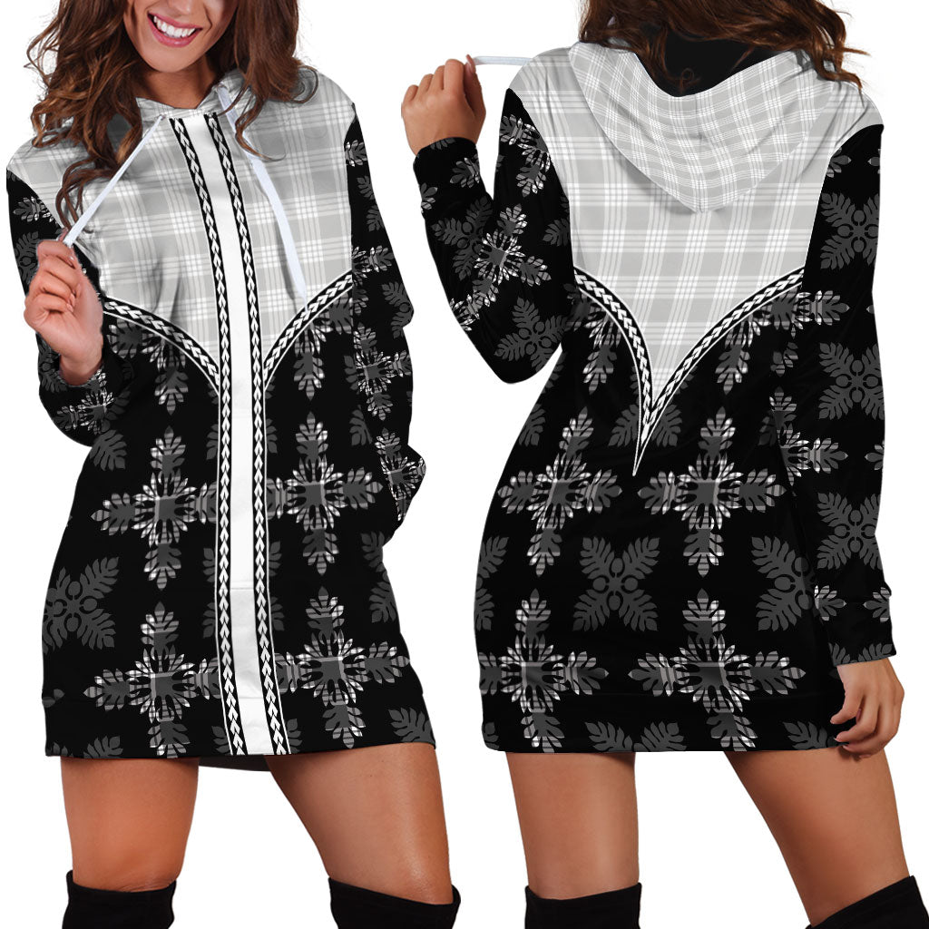 Black Hawaii Paniolo Quilt Motif Hoodie Dress