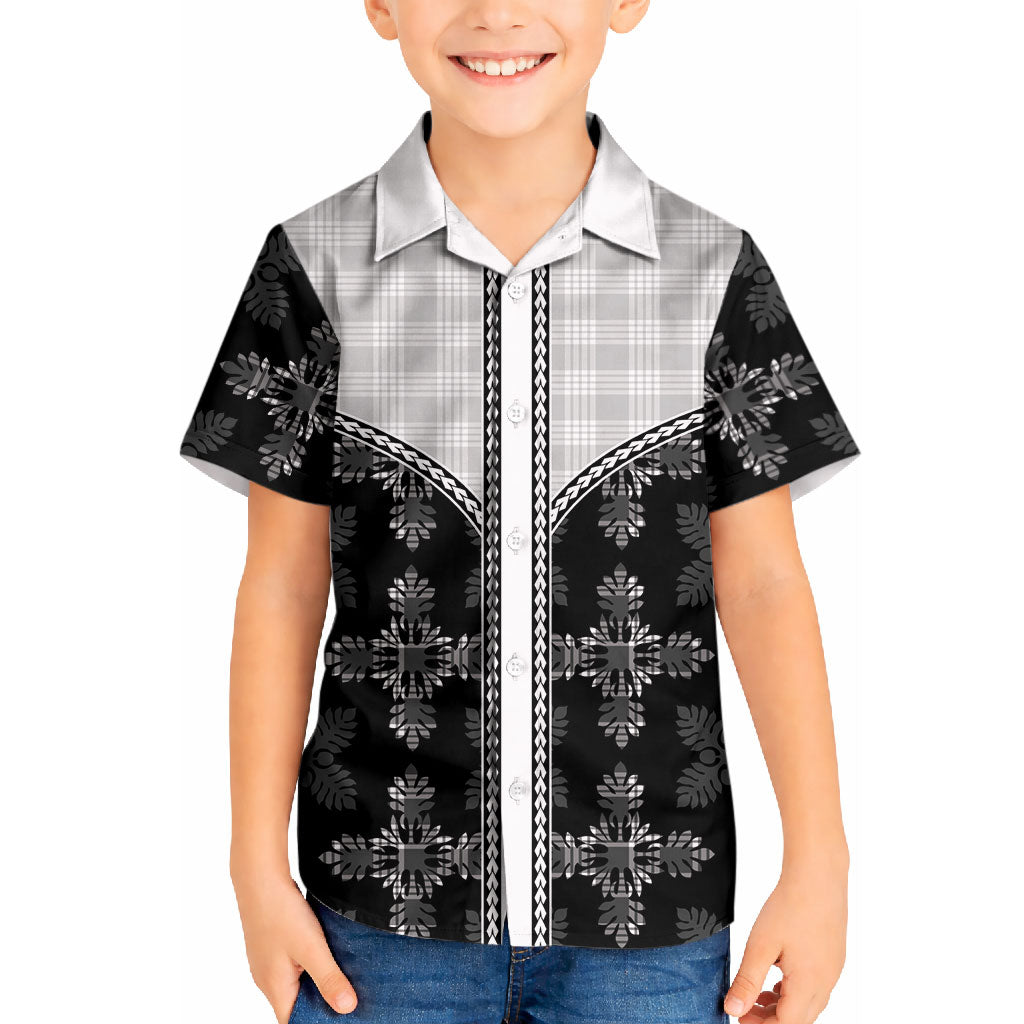 Black Hawaii Paniolo Quilt Motif Kid Hawaiian Shirt