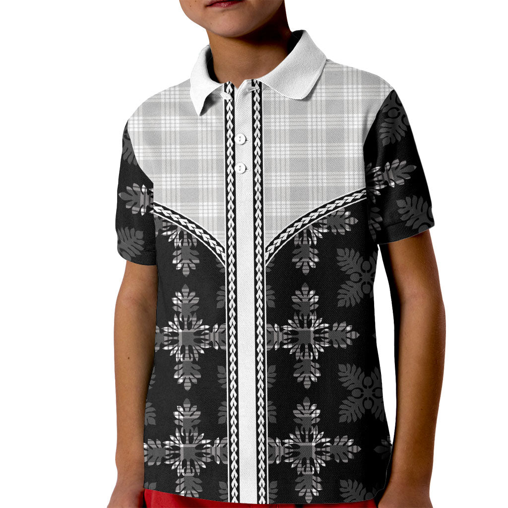Black Hawaii Paniolo Quilt Motif Kid Polo Shirt