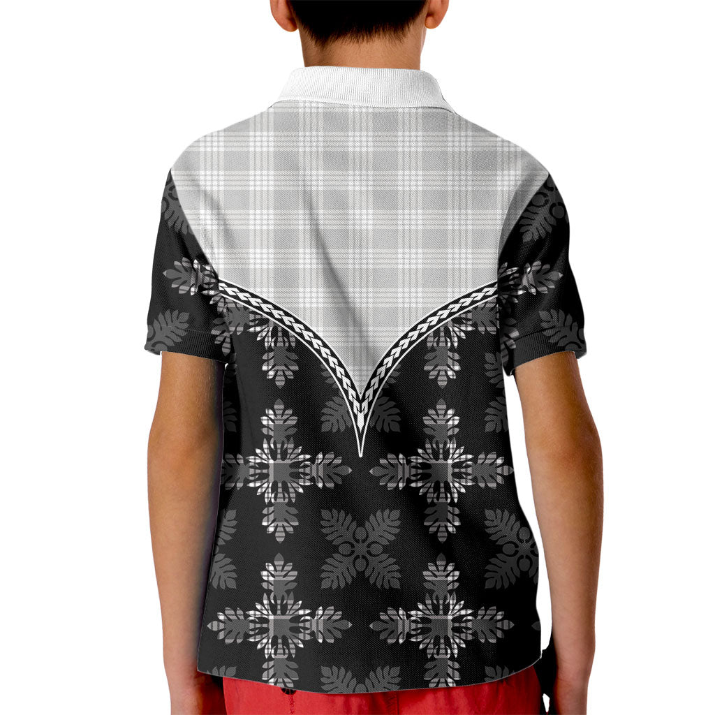 Black Hawaii Paniolo Quilt Motif Kid Polo Shirt