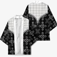 Black Hawaii Paniolo Quilt Motif Kimono