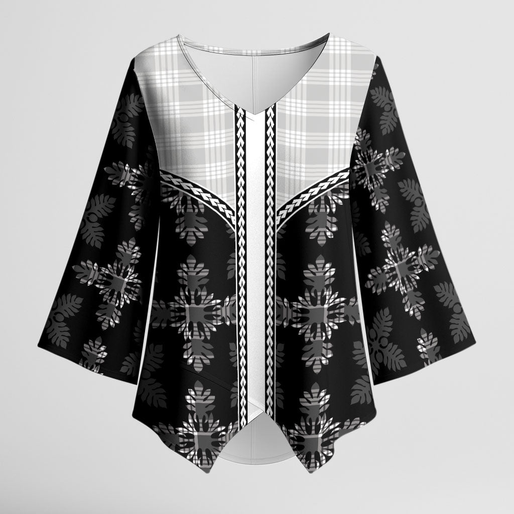 Black Hawaii Paniolo Quilt Motif Kimono Sleeve Blouse