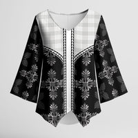 Black Hawaii Paniolo Quilt Motif Kimono Sleeve Blouse