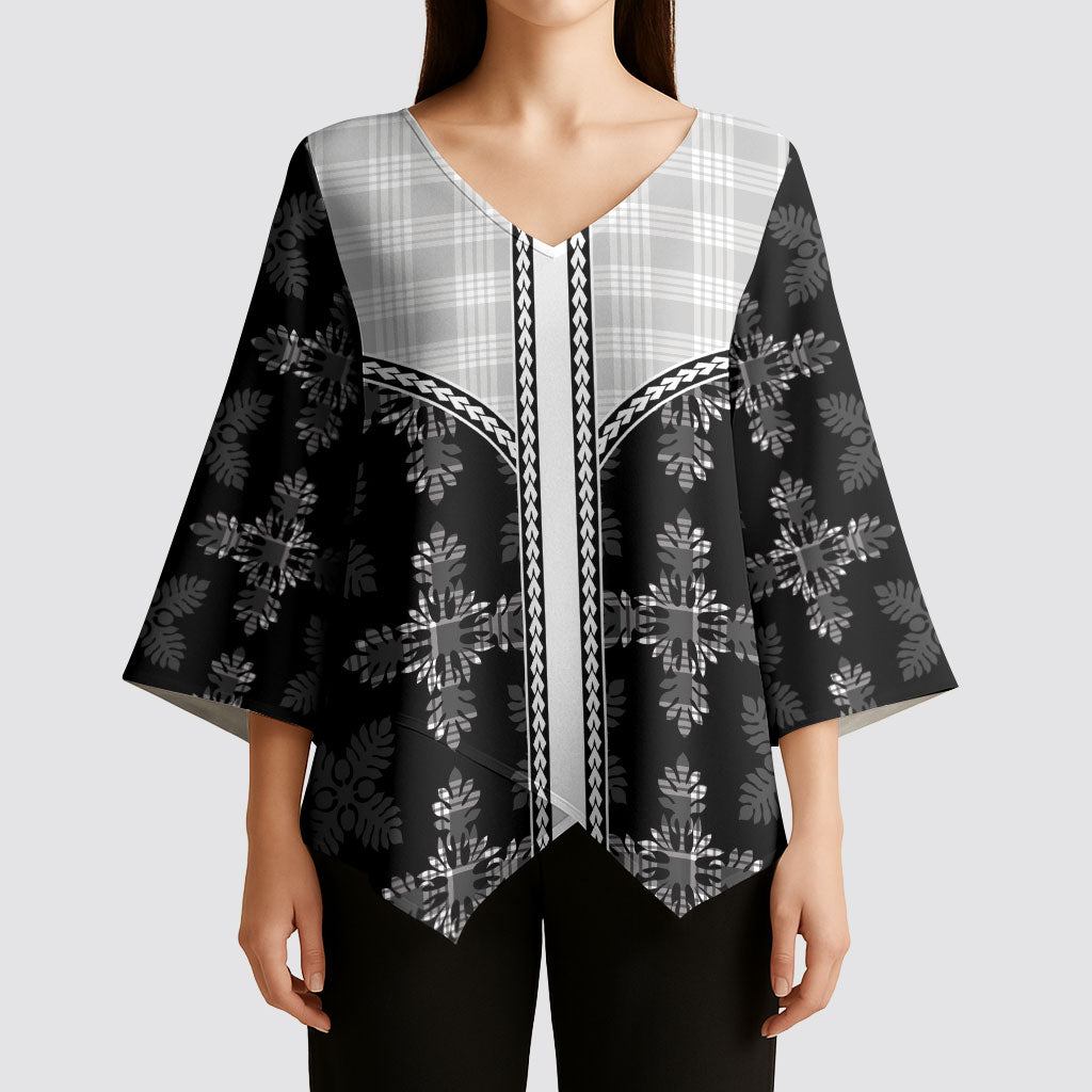 Black Hawaii Paniolo Quilt Motif Kimono Sleeve Blouse