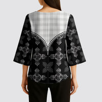 Black Hawaii Paniolo Quilt Motif Kimono Sleeve Blouse