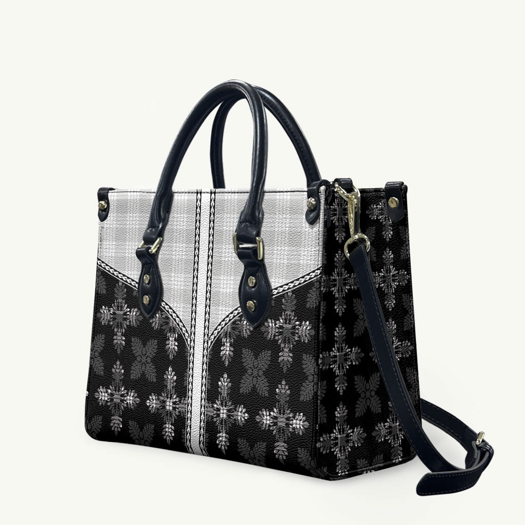 Black Hawaii Paniolo Quilt Motif Leather Bag