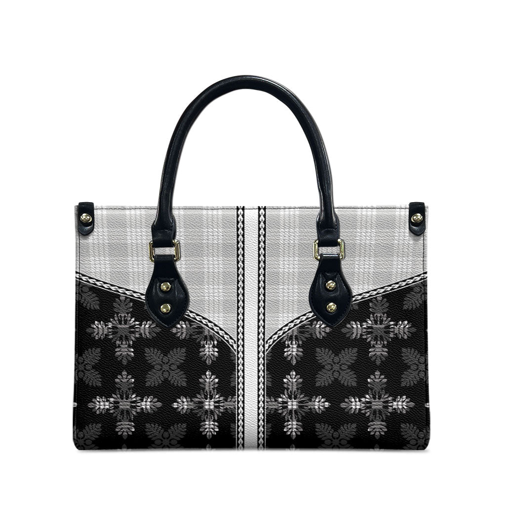 Black Hawaii Paniolo Quilt Motif Leather Bag