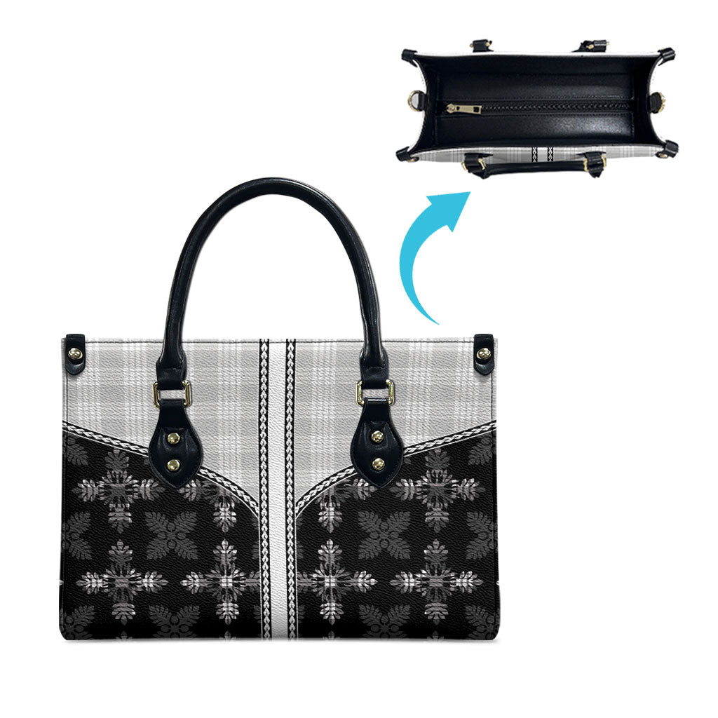 Black Hawaii Paniolo Quilt Motif Leather Bag