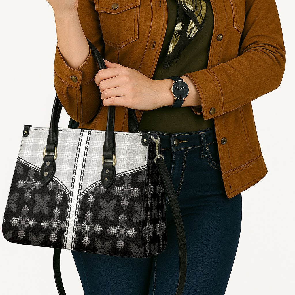 Black Hawaii Paniolo Quilt Motif Leather Bag