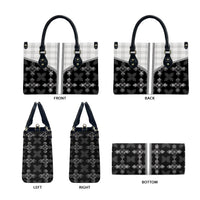 Black Hawaii Paniolo Quilt Motif Leather Bag