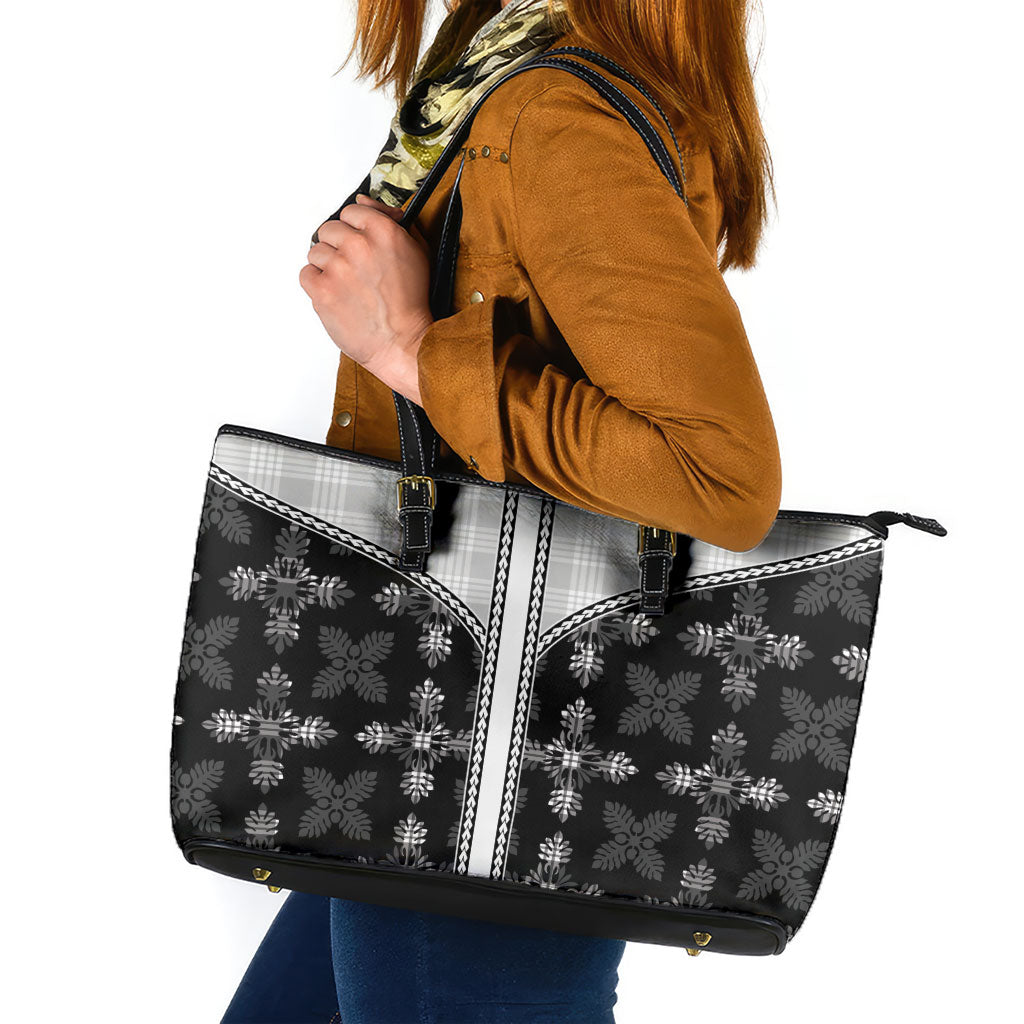Black Hawaii Paniolo Quilt Motif Leather Tote Bag