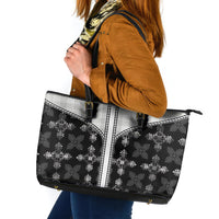 Black Hawaii Paniolo Quilt Motif Leather Tote Bag