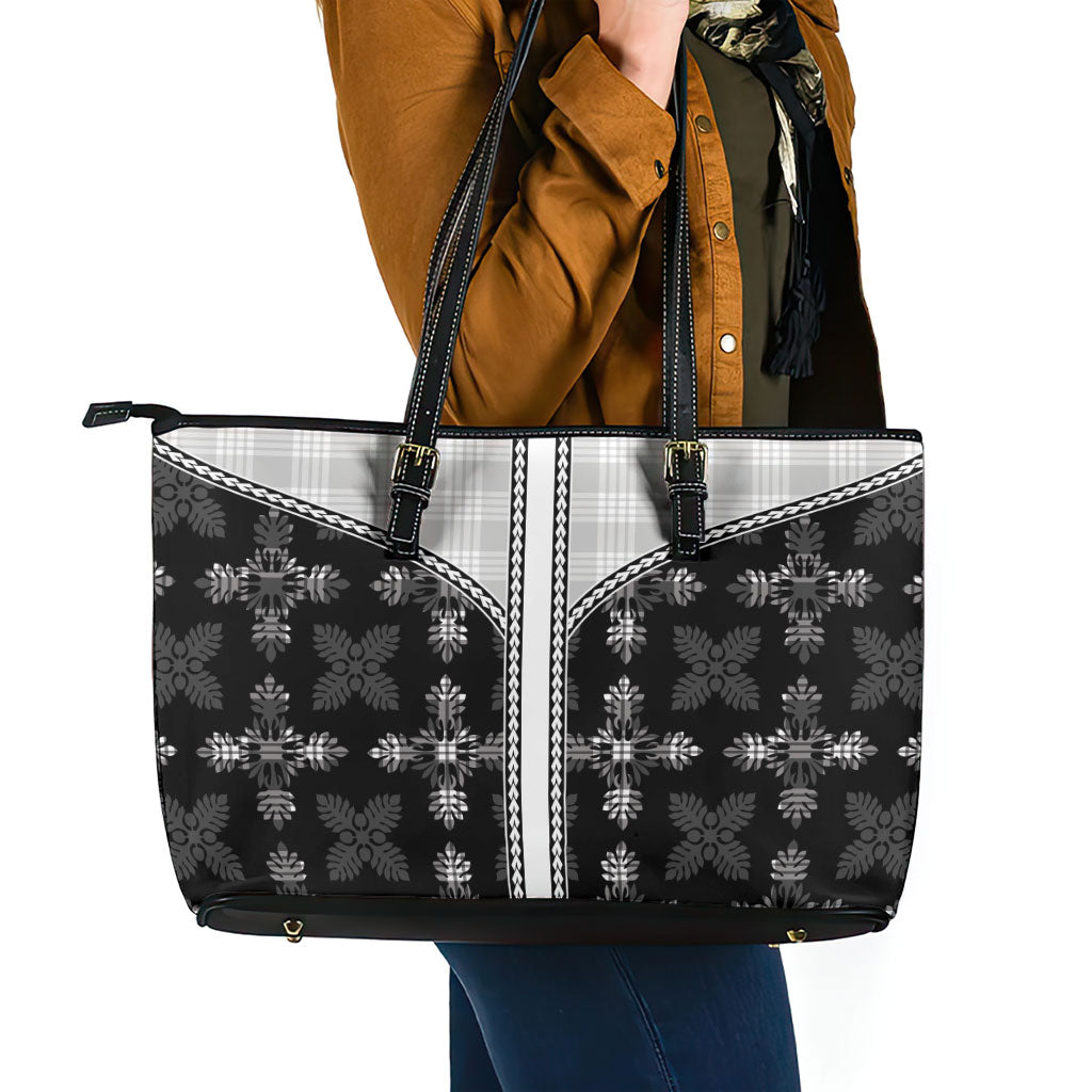 Black Hawaii Paniolo Quilt Motif Leather Tote Bag