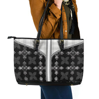 Black Hawaii Paniolo Quilt Motif Leather Tote Bag